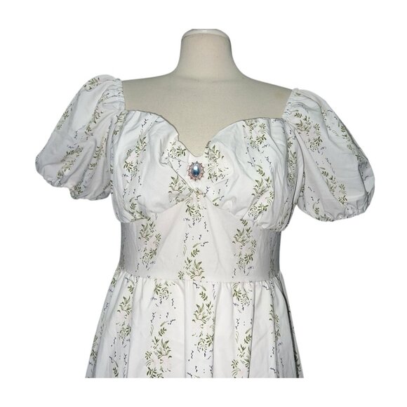 Shein Floral Cottagecore Midi Dress Sz Large Womens Puff Sleeves & Sweetheart Ne - Picture 7 of 13